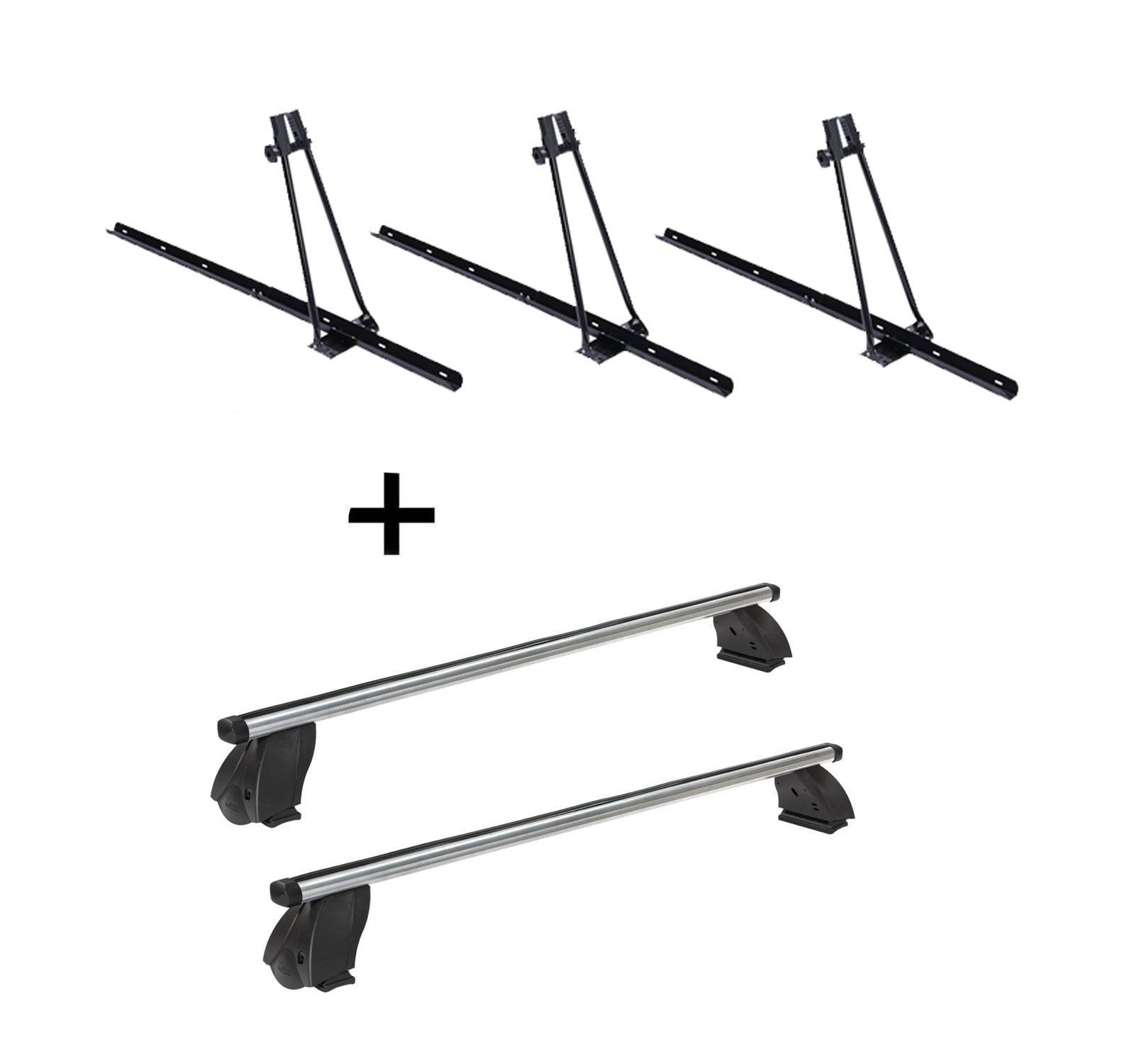 3x Fahrradträger ORION + Dachträger K1 PRO Aluminium kompatibel mit für VW Traporter (T5) 09-15