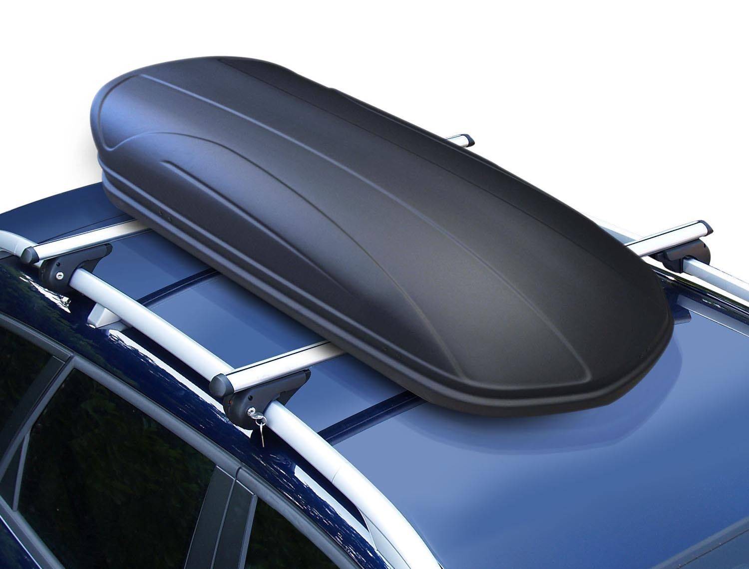 Dachbox VDPMAA320 320Ltr abschließbar schwarz matt + Alu Relingträger VDP004XL kompatibel mit für Toyota RAV4 ab 13