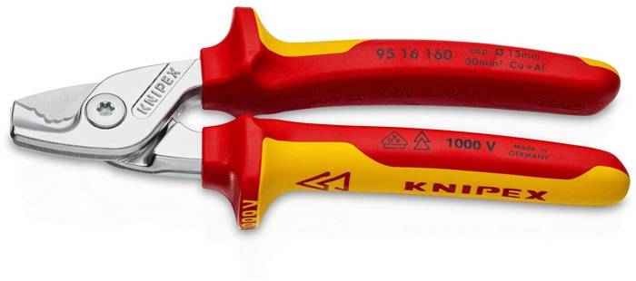 KNIPEX 95 16 160 Kabelschere Länge 160 mm Kopf verchromt VDE Mehrkomponenten-Hü