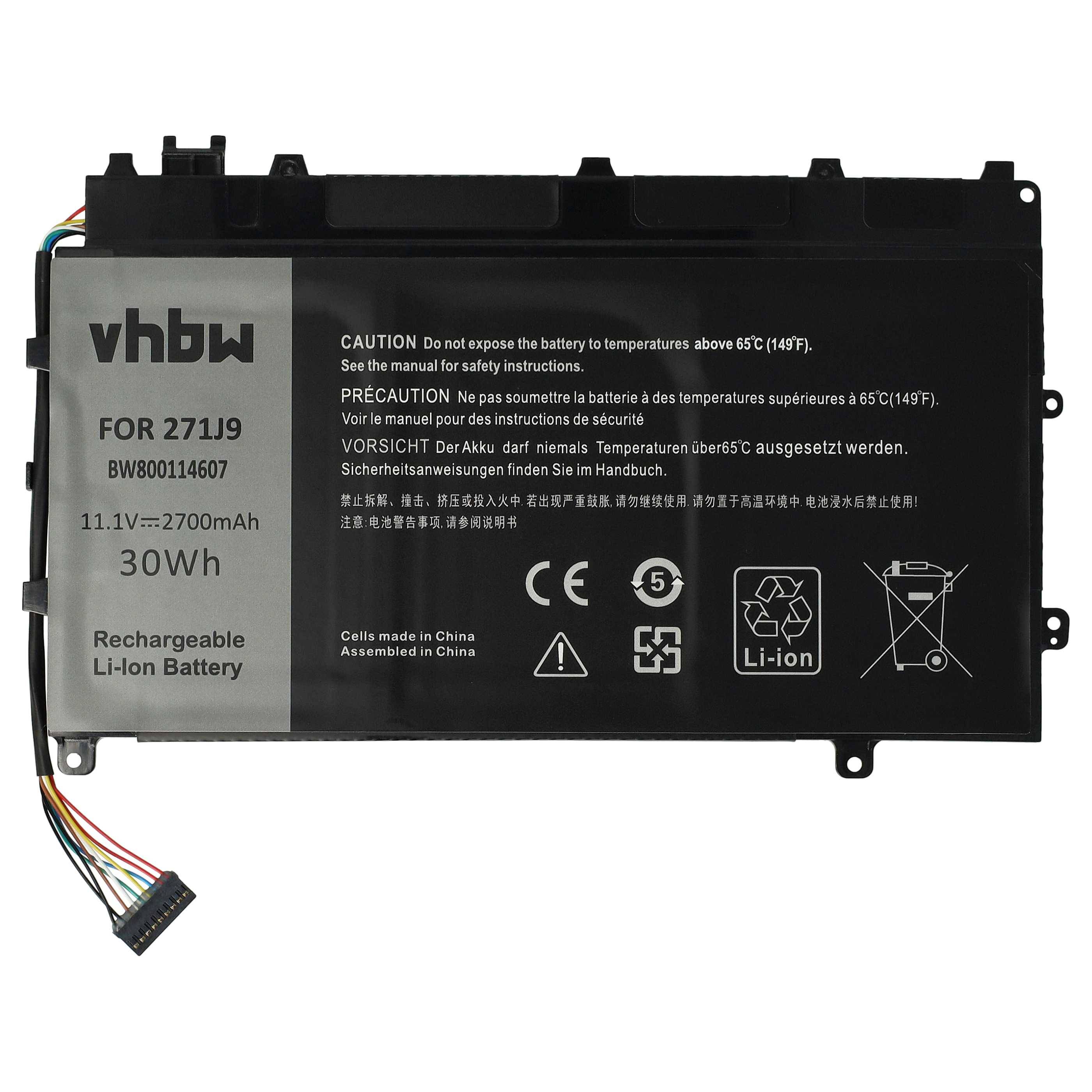 vhbw Akku kompatibel mit Dell Latitude 13 7000, 13 7000 (CAL001LATI735013480) Notebook (2700 mAh, 11,1 V, Li-Polymer)