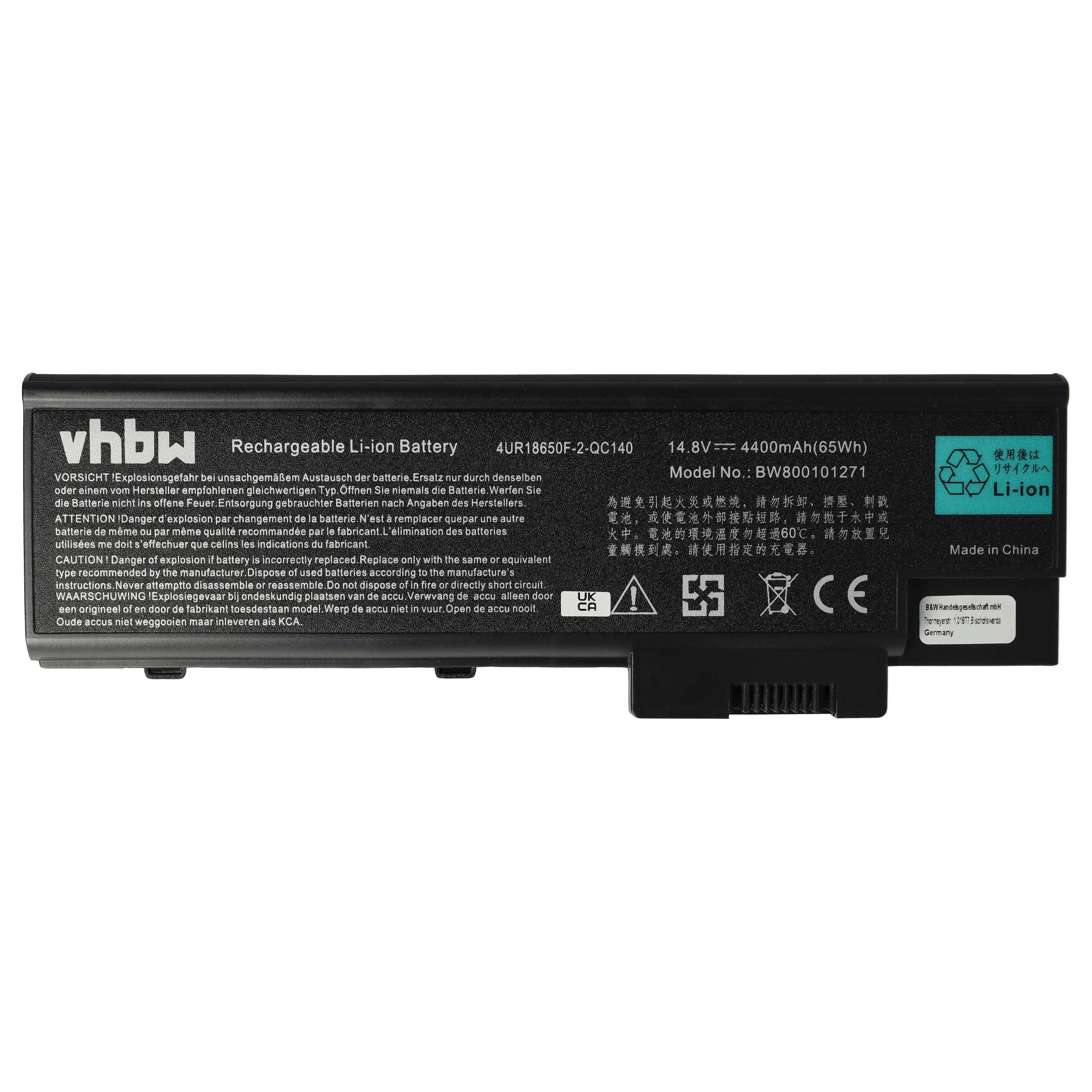 vhbw Akku kompatibel mit Acer Extensa 3002WLMi, 3003, 3003WLMi, 4100, 4100WLMi, 4101, 4101WLM, 4102 Notebook (4400mAh, 14,8V, Li-Ion)