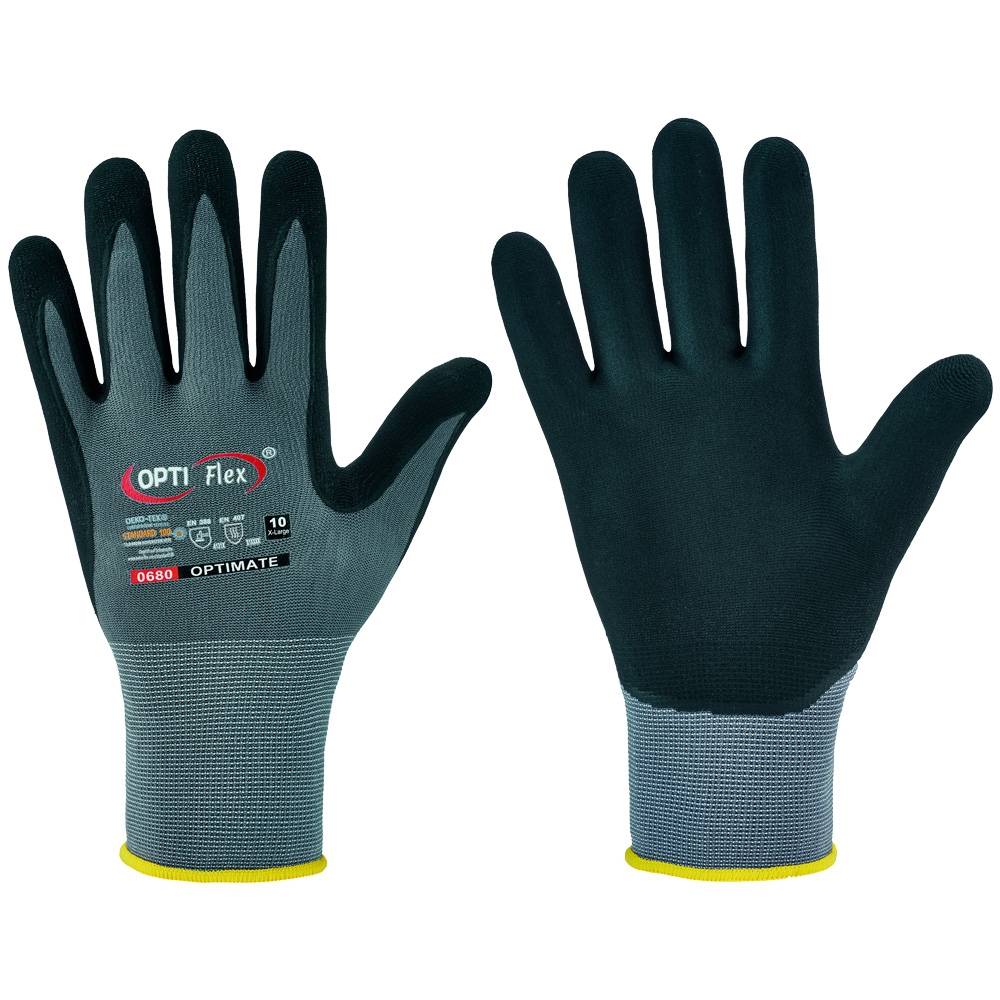 OPTIMATE OPTI Flex-Handschuhe Nitrilschaum Gr.7 / PU, Grau / Schwarz H