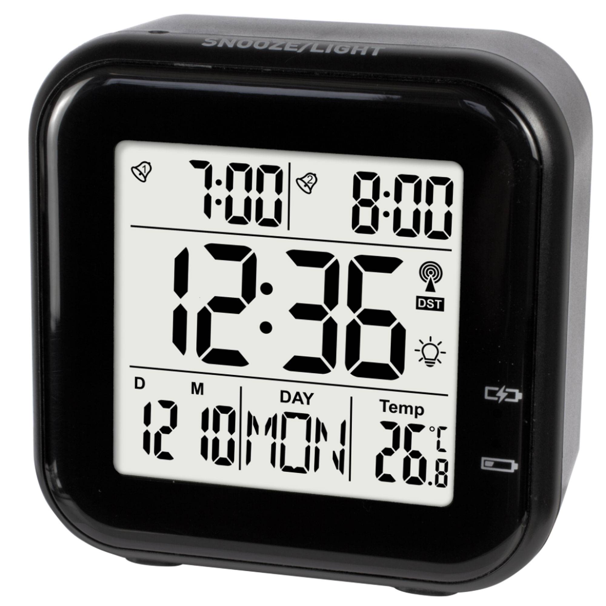 Premium Design-Funkwecker mit Akku automatisches Nachtlicht Datumsanzeige Temperaturanzeige USB-Ladekabel 2 Alarme Snooze Hintergrundbeleuchtung