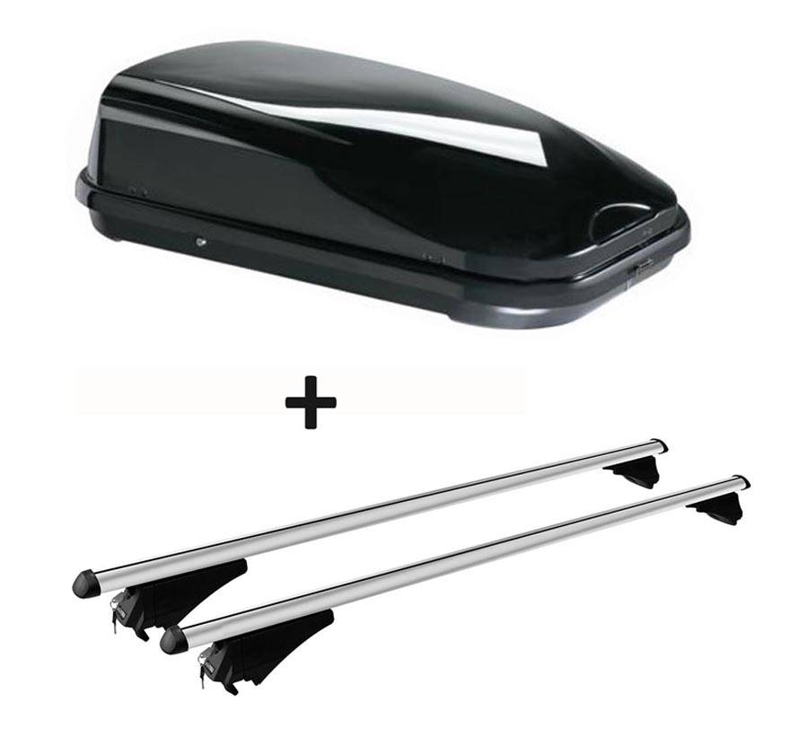 Dachbox schwarz VDP JUFL320 320 Liter abschließbar + Alu-Relingträger Tiger XL aufliegende Reling im Set kompatibel mit für Audi A6 Allroad ab 12