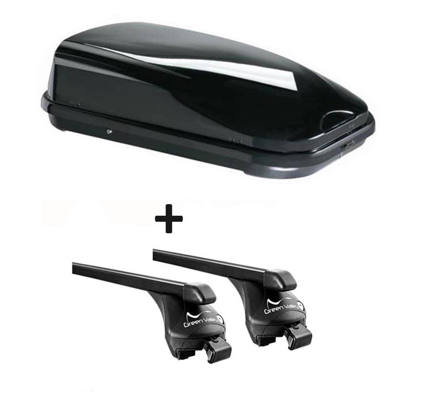 Dachbox VDPFL320 320Ltr schwarz glänzend + Relingträger Quick kompatibel mit für Renault Megane Sporter (Kombi 5 Türer) ab 2016 aufl. Reling