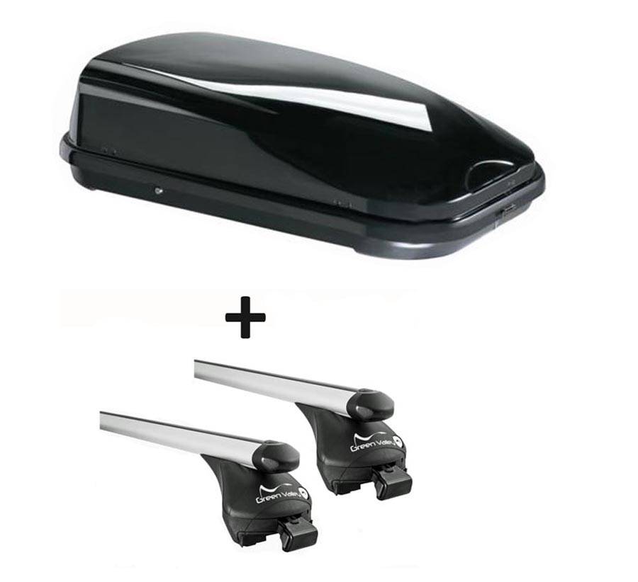 Dachbox VDPFL320 320Ltr schwarz glänzend + Relingträger Quick Alu kompatibel mit für Fiat Tipo (Kombi 5 Türer) ab 2016 aufl. Reling