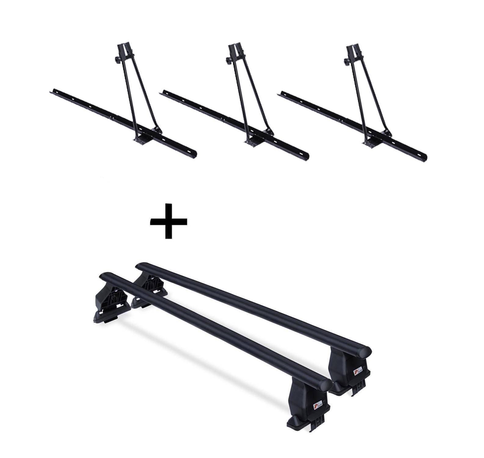 3x Fahrradträger ORION + Dachträger Menabo Tema Stahl kompatibel mit für Lexus IS (XE30) Hybrid (Limousine 4 Türer) ab 2013