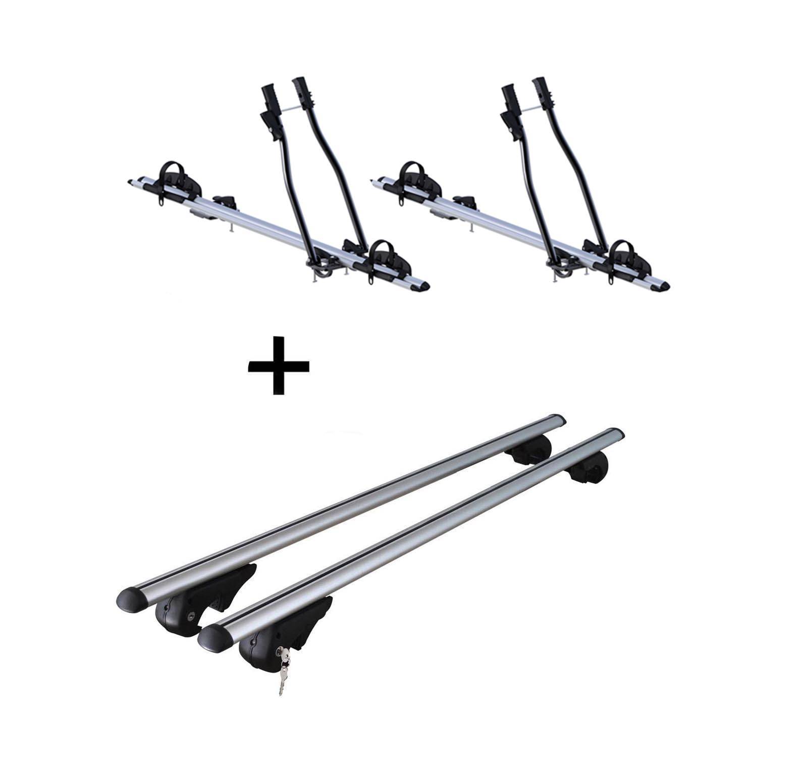 2xFahrradträger SAGITTAR + Dachträger Rio 120 kompatibel mit für Peugeot 307 Break Kombi 2002-2008