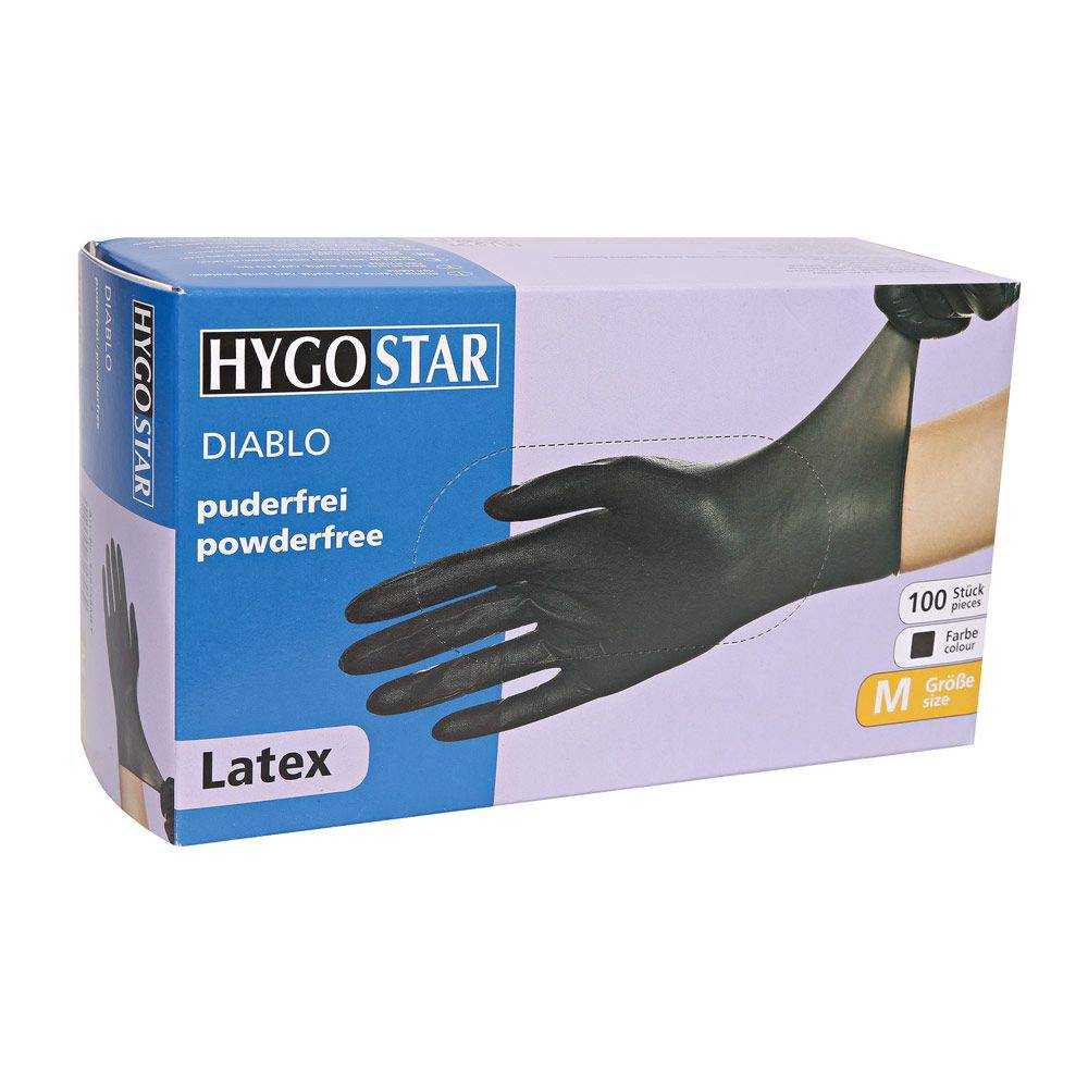 Hygostar Diabolo Latex-Einweghandschuh puderfrei unsteril (100 Stk.) Farbe: Schwarz, Gr. 10 (XL)