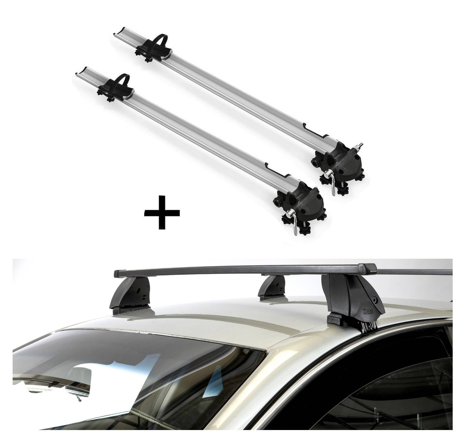 2x Fahrradträger Bike Pro + Dachträger K1 MEDIUM kompatibel mit Chevrolet Malibu VIII (4Türer) 13-15