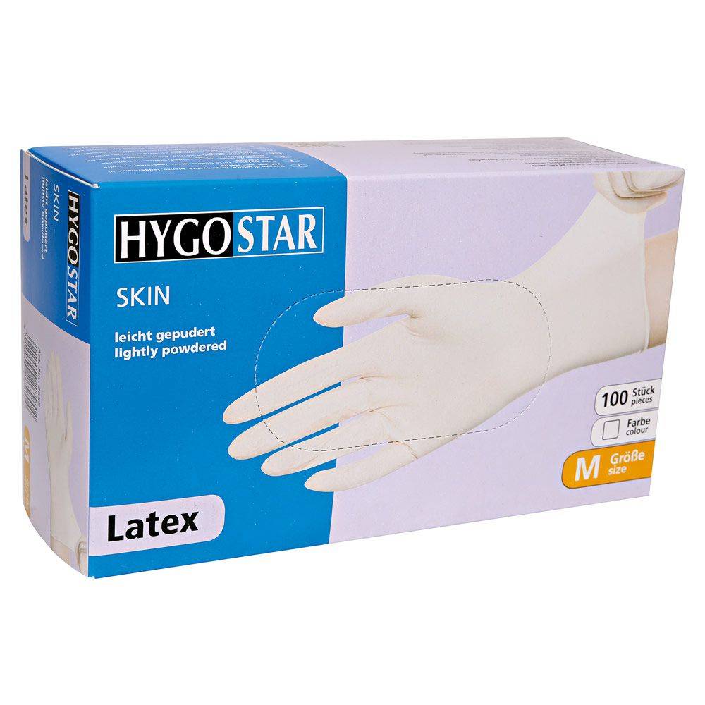 Hygostar Skin Latex-Einweghandschuh gepudert (100 Stk.) Farbe: Weiß, Gr. 8 (M)