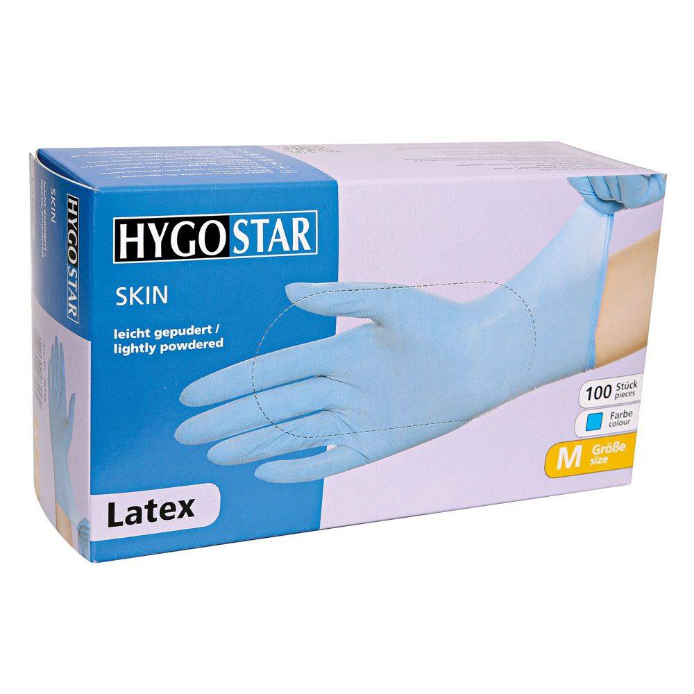 Hygostar Allfood Skin Latex-Einweghandschuh gepudert (100 Stk.) Farbe: Blau, Gr. 7 (S)