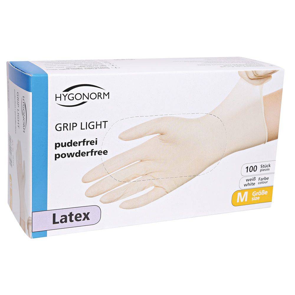 Hygonorm Grip Light Latex-Einweghandschuh puderfrei unsteril (100 Stk.) Farbe: Weiß, Gr. 8 (M)