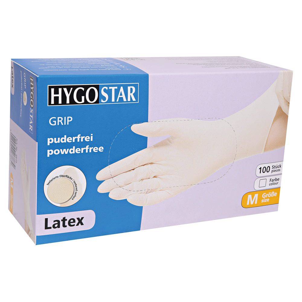 Hygostar Grip Latex-Einweghandschuh puderfrei unsteril (100 Stk.) Farbe: Weiß, Gr. 6 (XS)