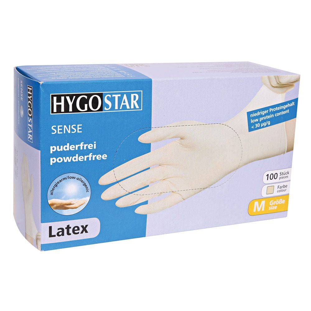 Hygostar Sense Latex-Einweghandschuh puderfrei unsteril (100 Stk.) Farbe: Beige, Gr. 7 (S)