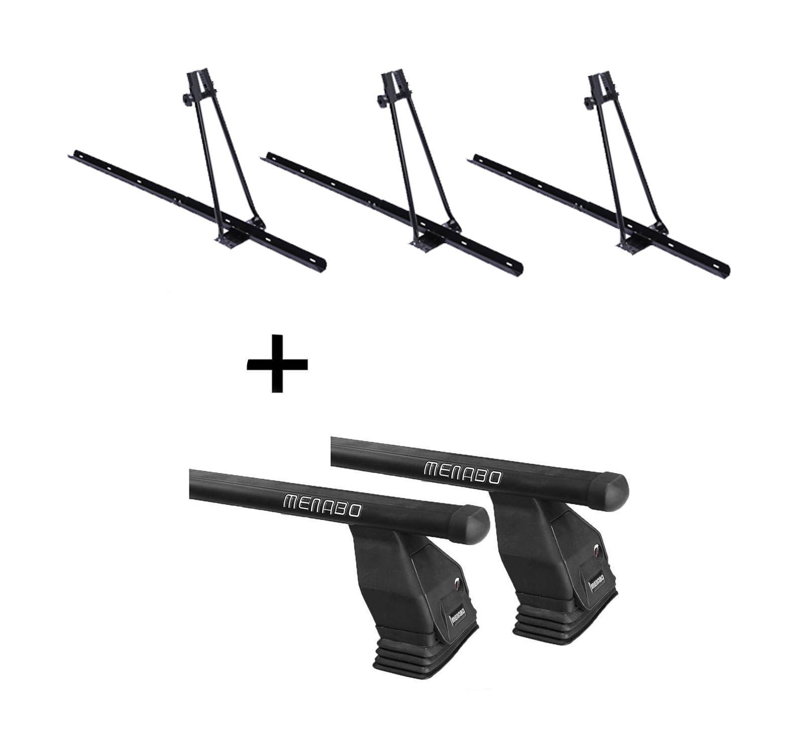 3x Fahrradträger ORION + Dachträger Menabo Tema Stahl kompatibel mit für Mitsubishi Lancer VII 1995-2000