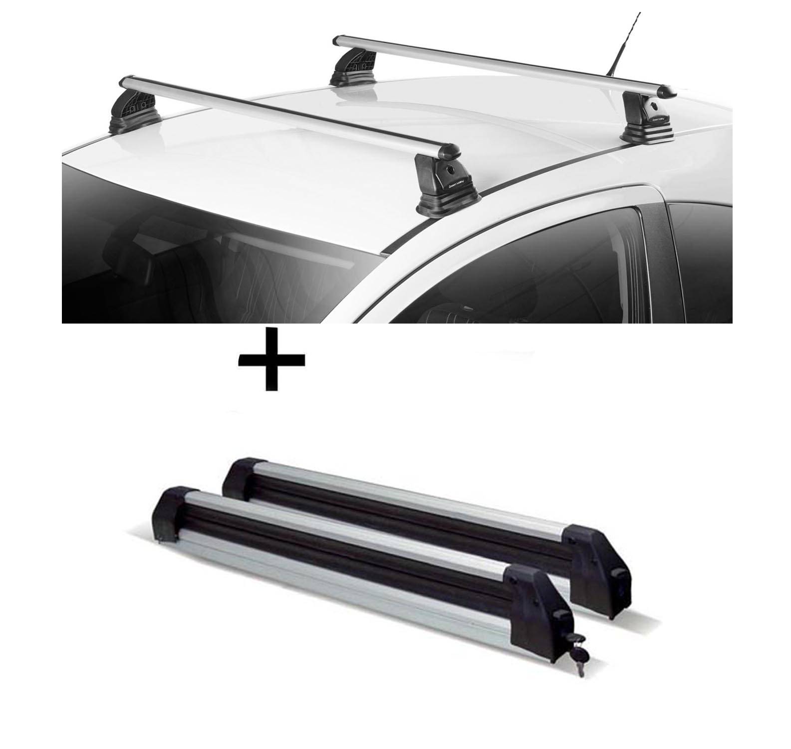 Skiträger Silver Ice ausziehbar + Dachträger VDP EVO ALU kompatibel mit für Mazda 6 (GH) 4 Türer 2007-2012