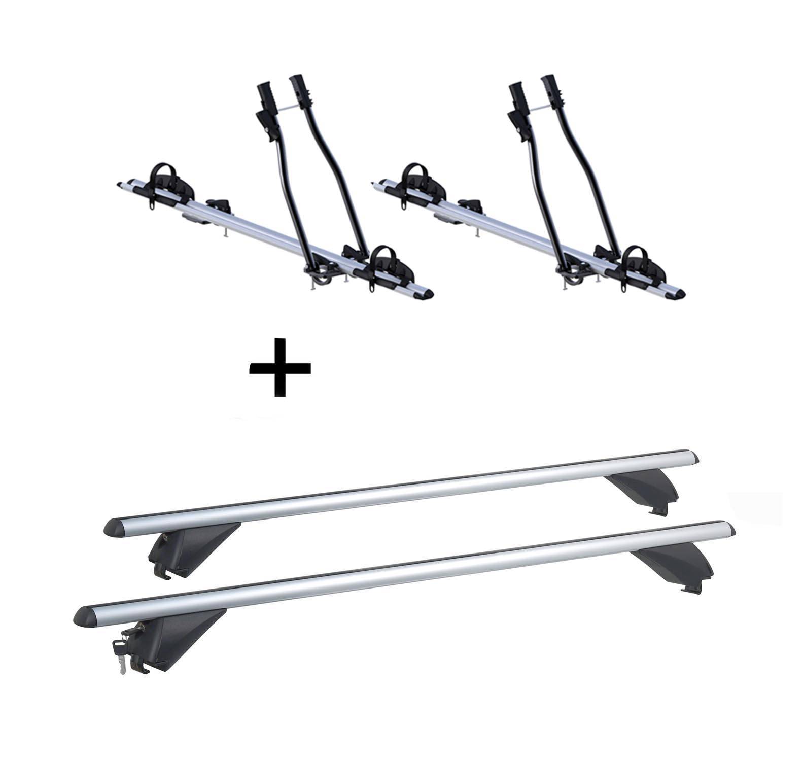 2x Fahrradträger SAGITTAR + Alu Dachträger RB003 kompatibel mit für Seat Altea Freetrack (5Türer) ab 2007