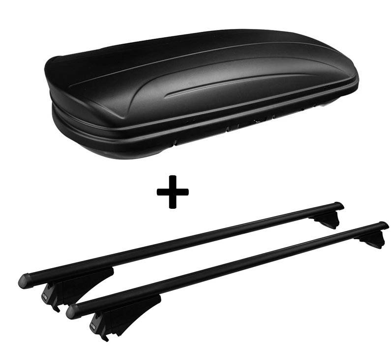 Dachbox schwarz matt VDP MAA320M günstiger Auto Dachkoffer 320 Liter abschließbar + Alu-Relingträger Dachgepäckträger aufliegende Reling im Set k