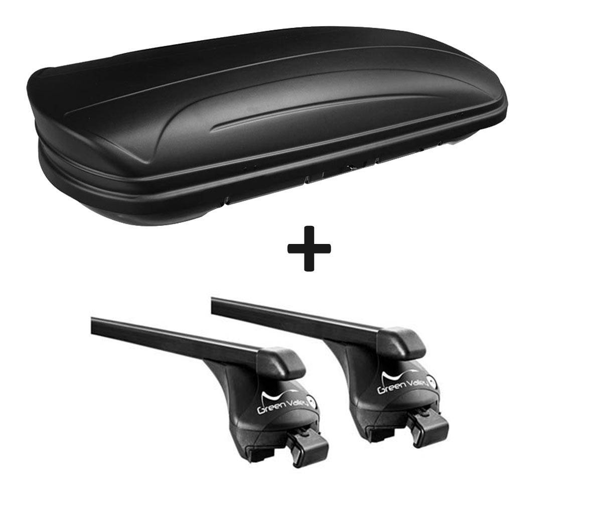 Dachbox schwarz matt VDP MAA320M günstiger Auto Dachkoffer 320 Liter abschließbar + Relingträger Dachgepäckträger offene Reling im Set kompatibel