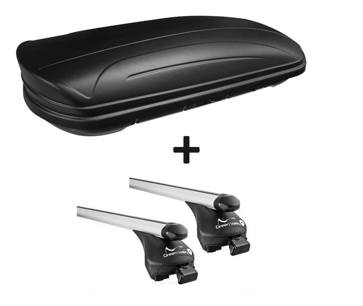 Dachbox VDPMAA320 320Ltr abschließbar schwarz matt + Relingträger Quick Alu kompatibel mit für Ford Galaxy (Kombi 5 Türer) 2010-2015 aufl. Reling