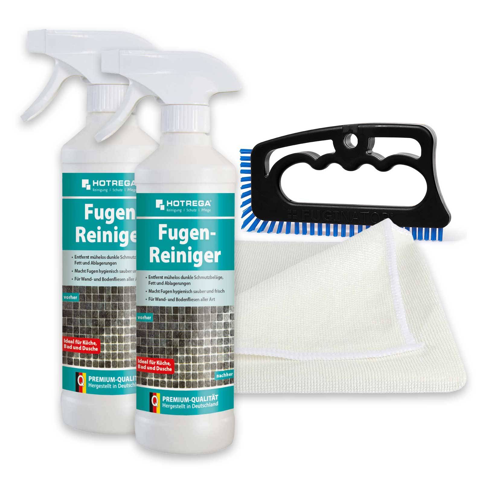 HOTREGA Fugenreiniger 2x 500ml inkl. Microfasertuch, Fugenbürste