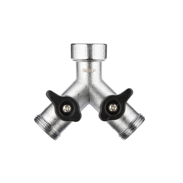 GEKA® plus - Zweiwegeventil - Stecksystem - Messing verchromt - IG G3/4 - auf 2 x AG G3/4 - Preis per Stück GEKA® plus - Zweiwegeventil - Stecksystem - Messing verchromt - IG G3/4 - auf 2 x AG G3/4 - Preis per Stück