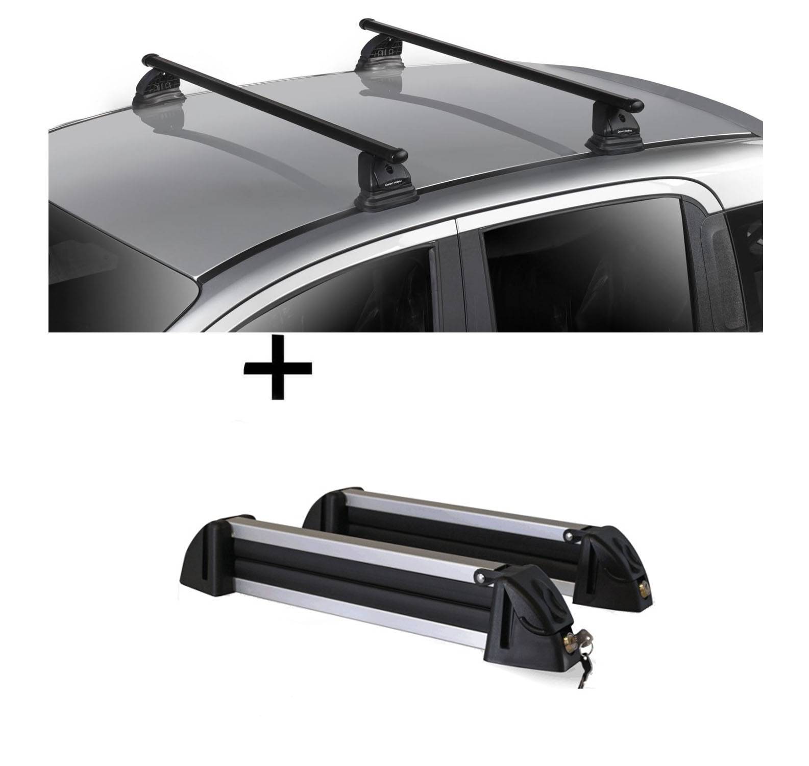 Skiträger Alu 4 Paar Ski + Dachträger VDP EVO Stahl kompatibel mit für Fiat Doblò I 3-5 Türer 2000-2010