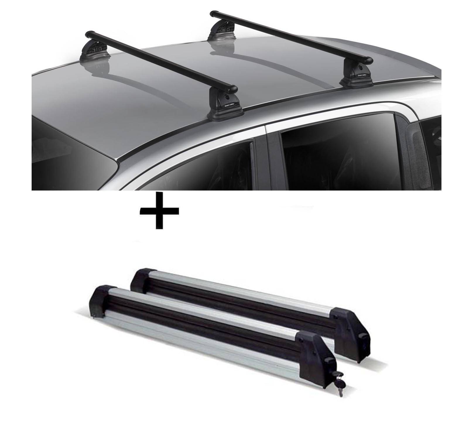 Skiträger Silver Ice ausziehbar + Dachträger VDP EVO Stahl kompatibel mit für Citroen C6 4 Türer 2005-2012