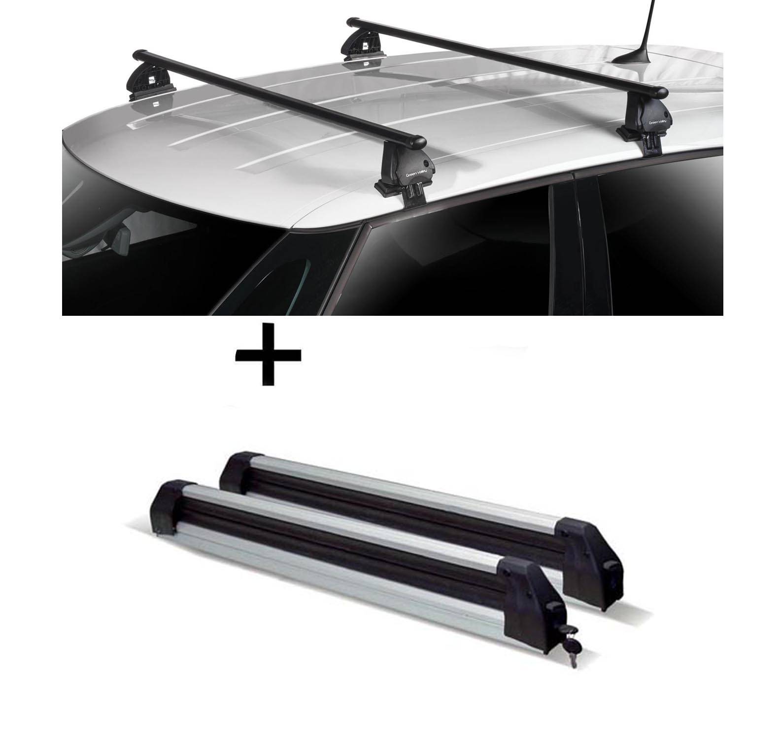 Skiträger Silver Ice ausziehbar + Dachträger VDP EVO Stahl kompatibel mit für Citroen XM 5 Türer 1989-1994