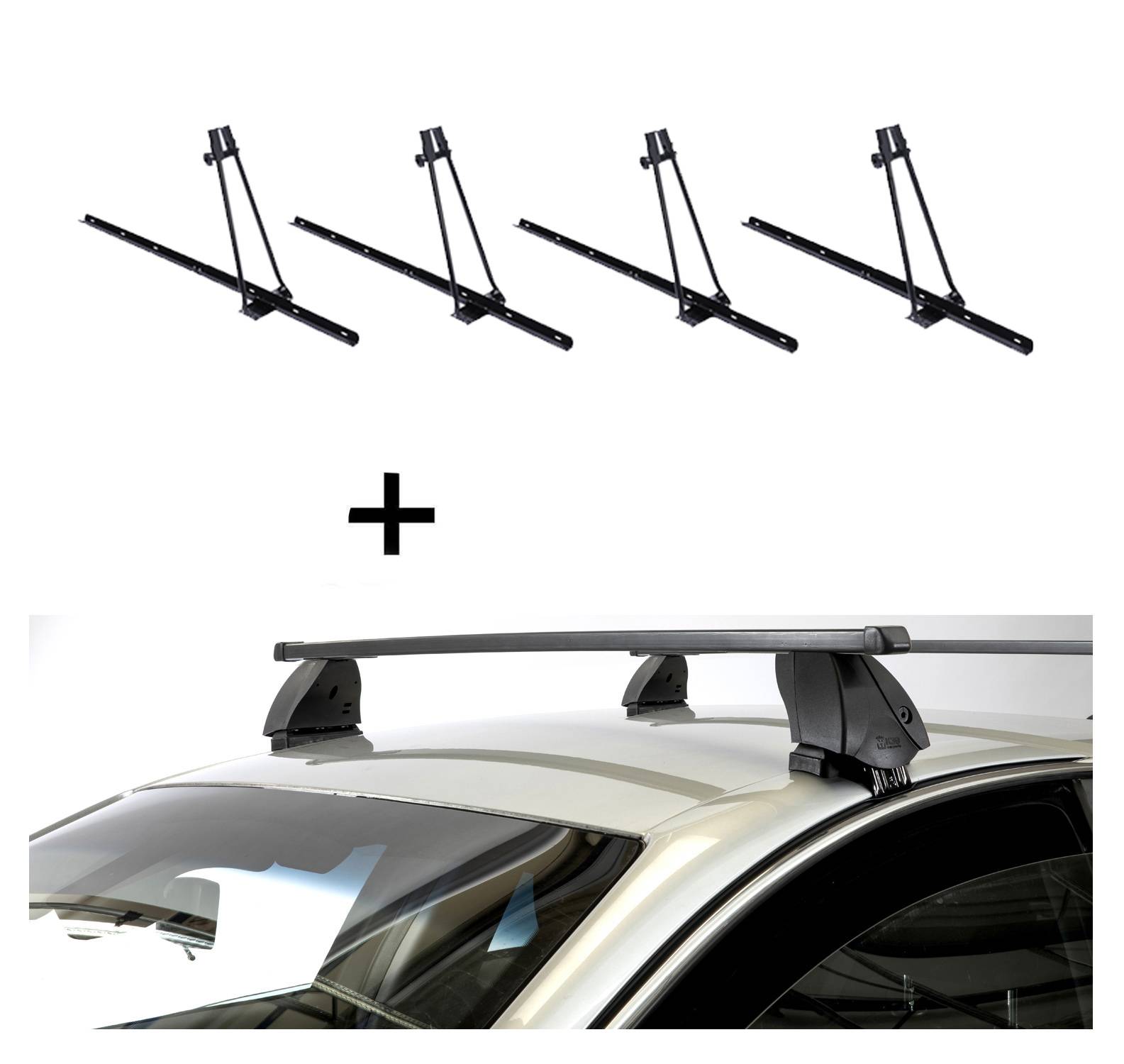 4x Fahrradträger ORION + Dachträger K1 MEDIUM kompatibel mit für Mazda 2 (DJ) (5Türer) ab 14