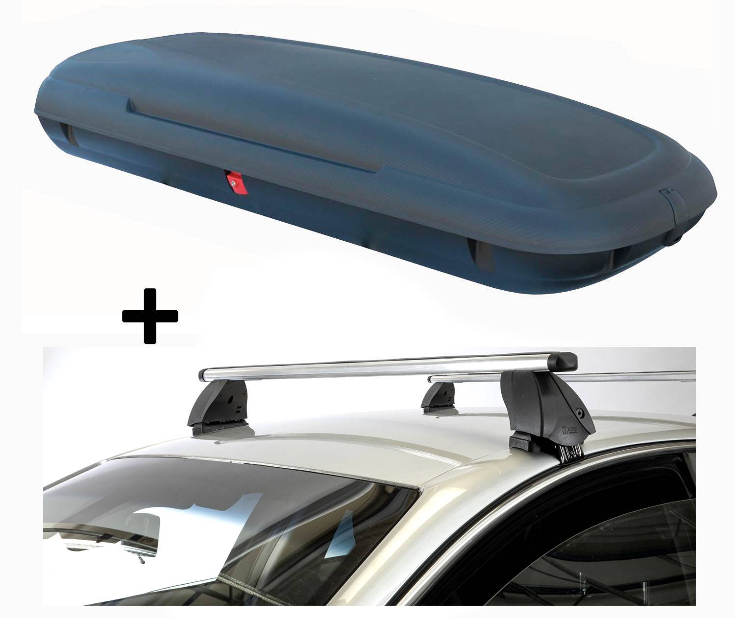 Dachbox VDPCA480 480 Liter carbonlook + Dachträger K1 PRO Aluminium kompatibel mit für Lancia Ypsilon (3Türer) 04-11
