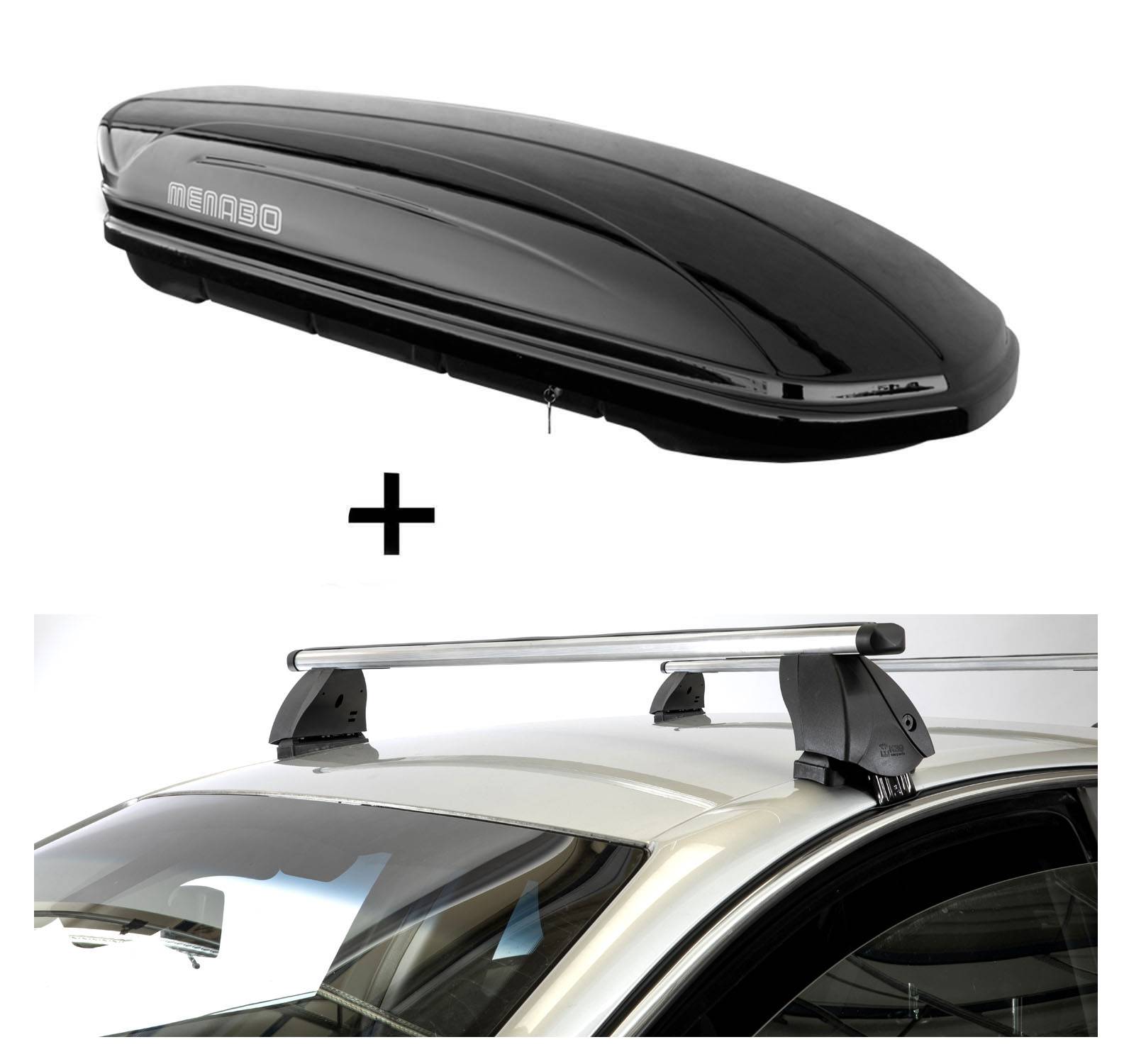 Dachbox MAA400 400 Liter schwarz + Dachträger K1 PRO Aluminium kompatibel mit für Mitsubishi L200 / Triton IV (4Türer) 06-15