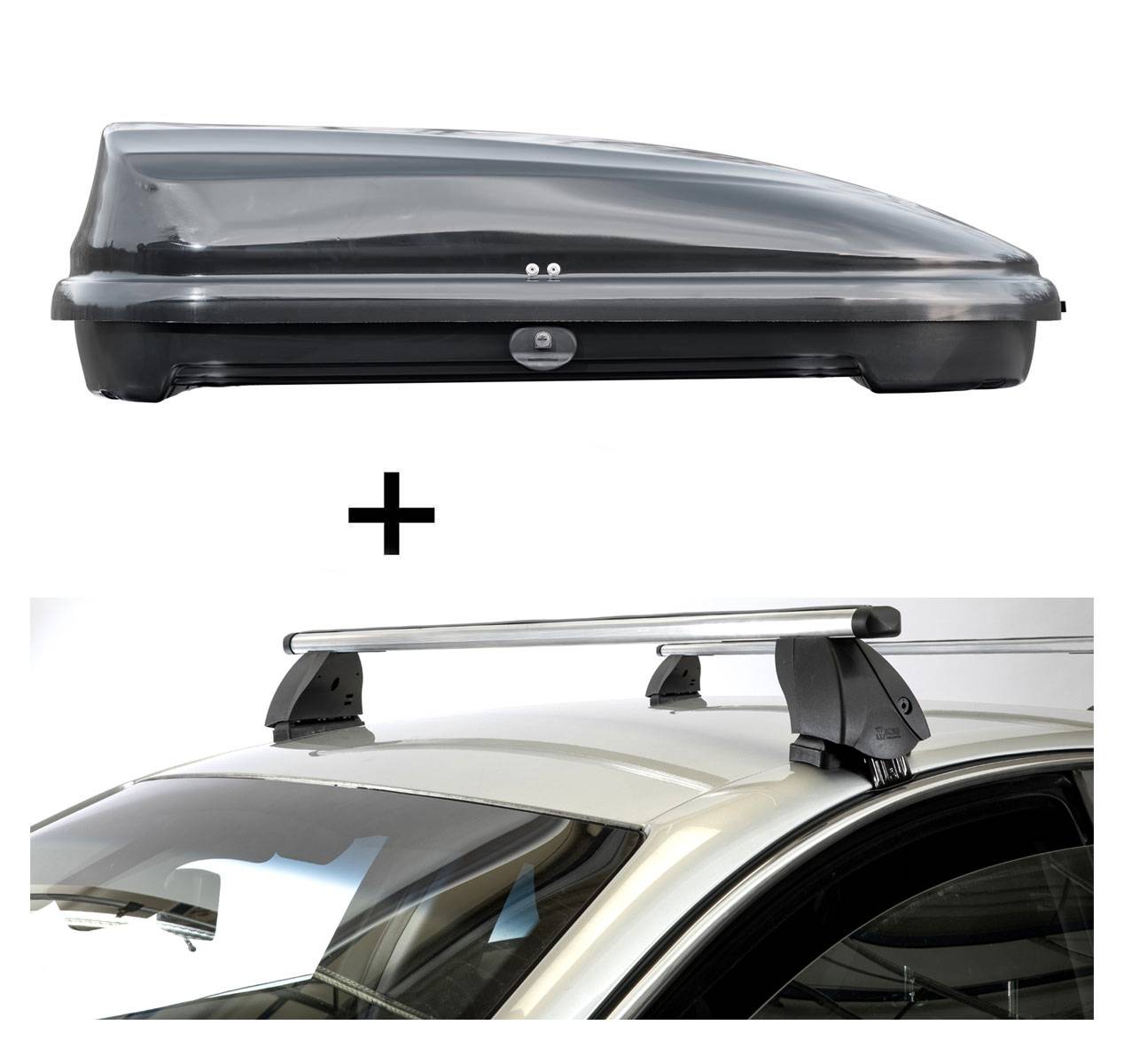 Dachbox VDPFL320 320 Liter schwarz glänzend + Dachträger K1 PRO Aluminium kompatibel mit für Lexus RX (XU30) (5Türer) 03-09