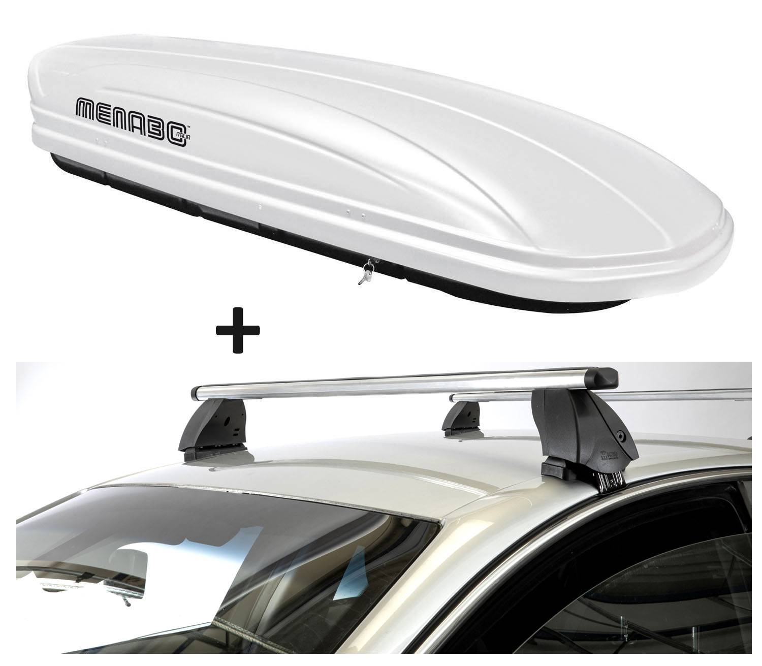 Dachbox VDPMAA320 320 Liter abschließbar weiß + Dachträger K1 PRO Aluminium kompatibel mit für Alfa Romeo 147 (5Türer) 00-10