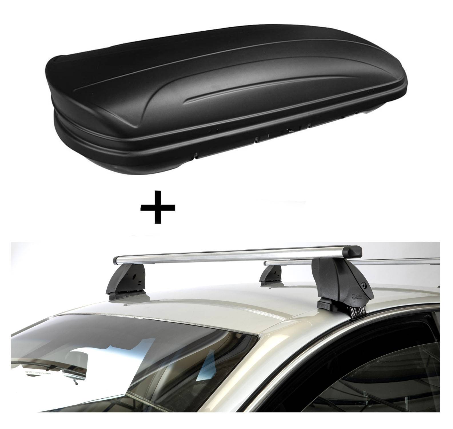 Dachbox VDPMAA320 320 Liter abschließbar schwarz matt + Dachträger K1 PRO Aluminium kompatibel mit Bmw Serie 5 (E60) (4Türer) 03-10