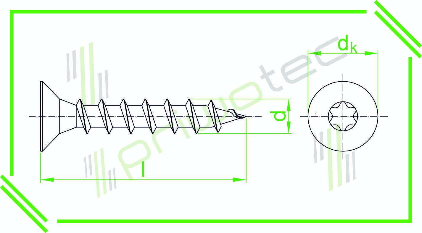 Spanplattenschraube 3,5x25 mit Senkkopf, Vollgewinde, Innensechsrund TX10 Material: Stahl - gelb passiviert (100 Stk.)