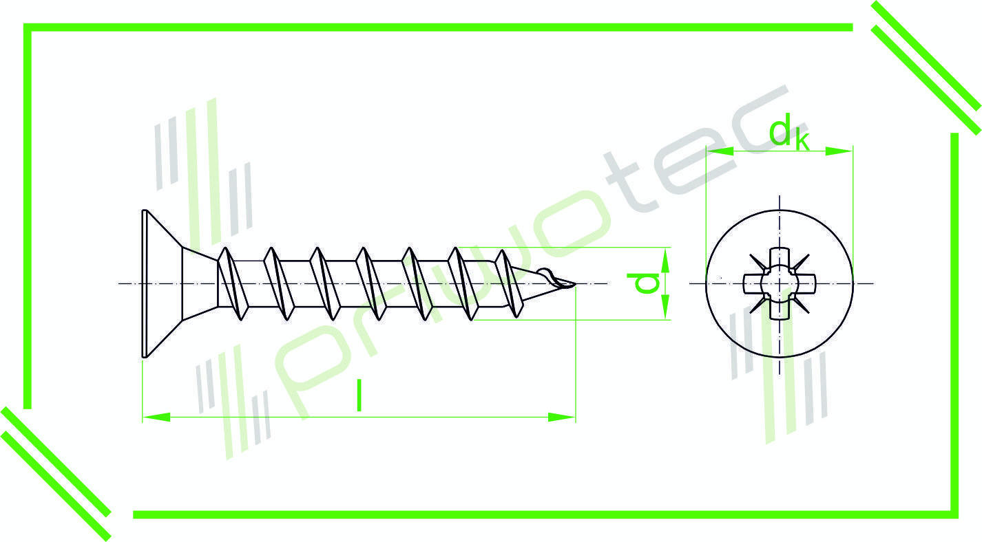Spanplattenschraube 3,5x60 mit Senkkopf, Vollgewinde, Kreuzschlitz Pozi Material: Stahl - gelb passiviert (100 Stk.)