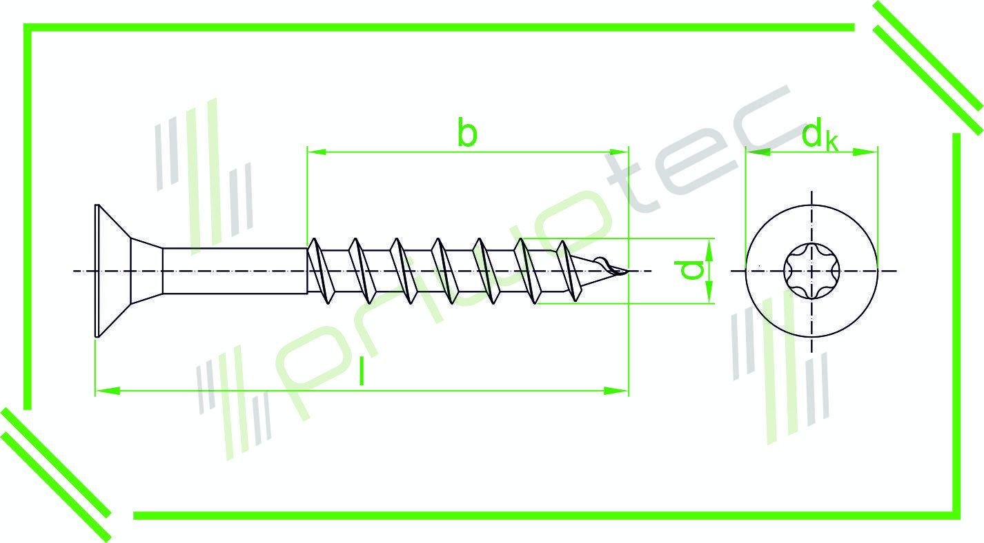 Spanplattenschraube 4,5x60 mit Senkkopf, Teilgewinde, Innensechsrund TX20 Material: Stahl - gelb passiviert (100 Stk.)