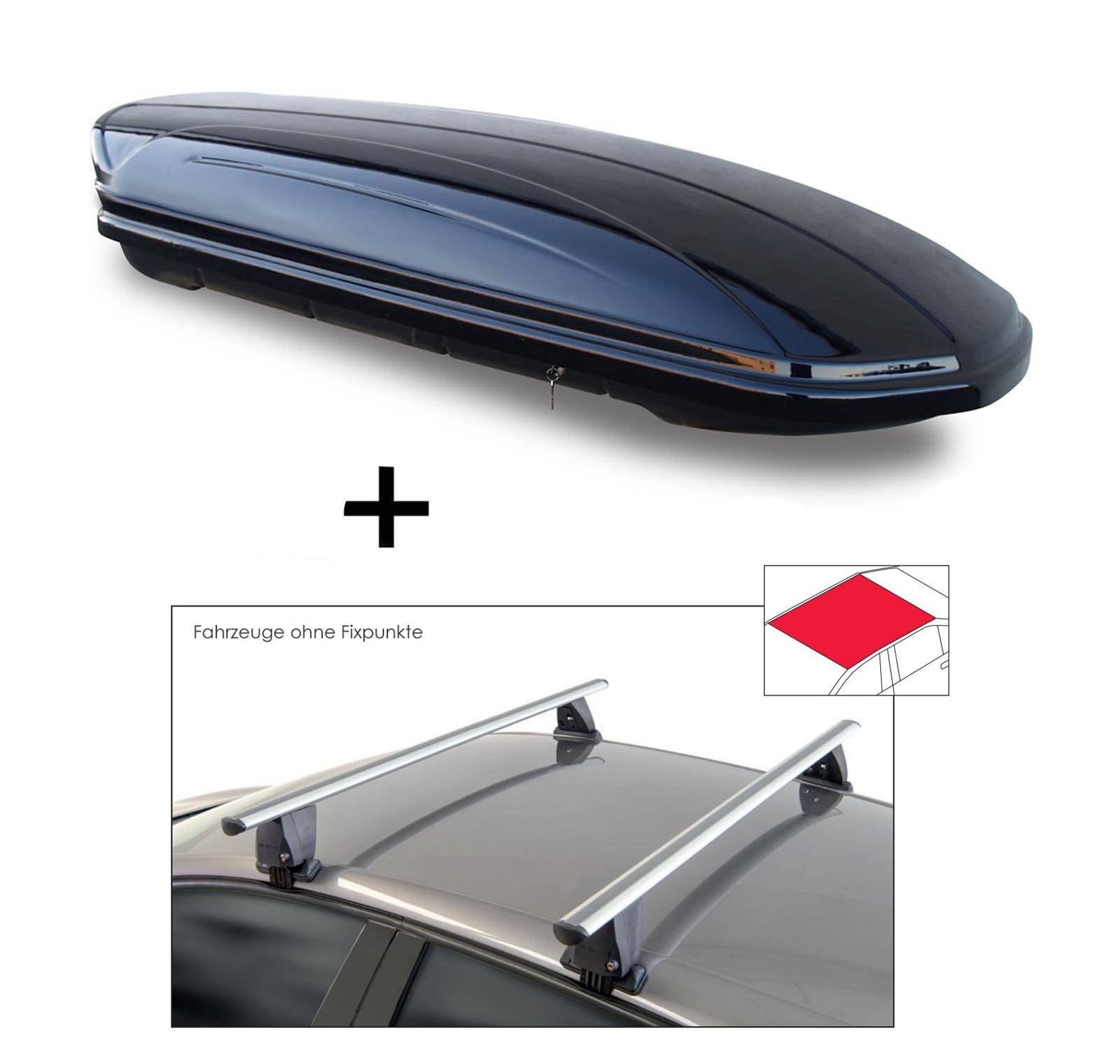 Dachbox VDPMAA580 580 Liter abschließbar schwarz + Dachträger VDP Delta kompatibel mit koda Rapid (NH3) (4 Türer) ab 2012
