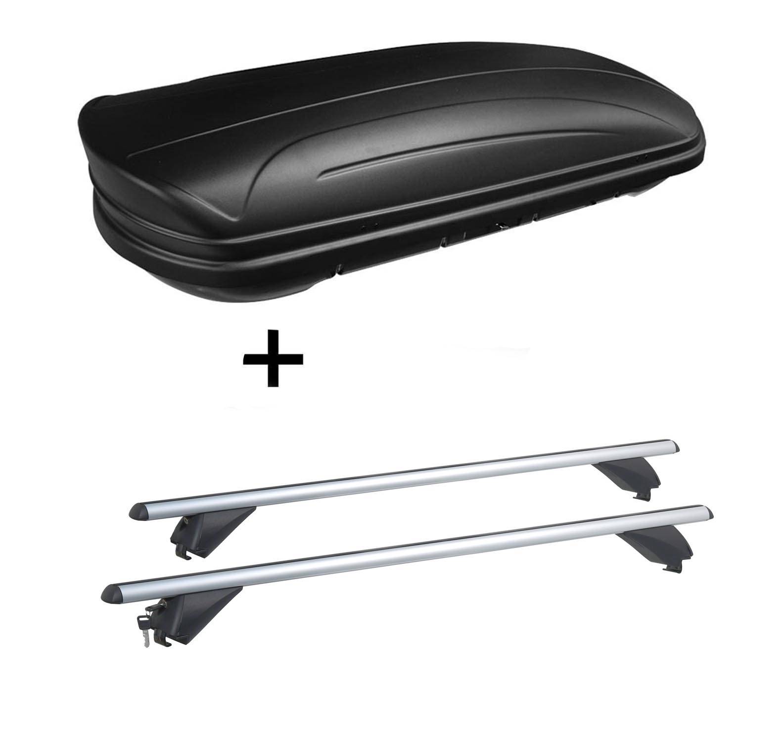 Dachbox VDPMAA320 320Ltr abschließbar schwarz matt + Alu Dachträger RB003 kompatibel mit für Mini Countryman (5Türer) 2010-2017