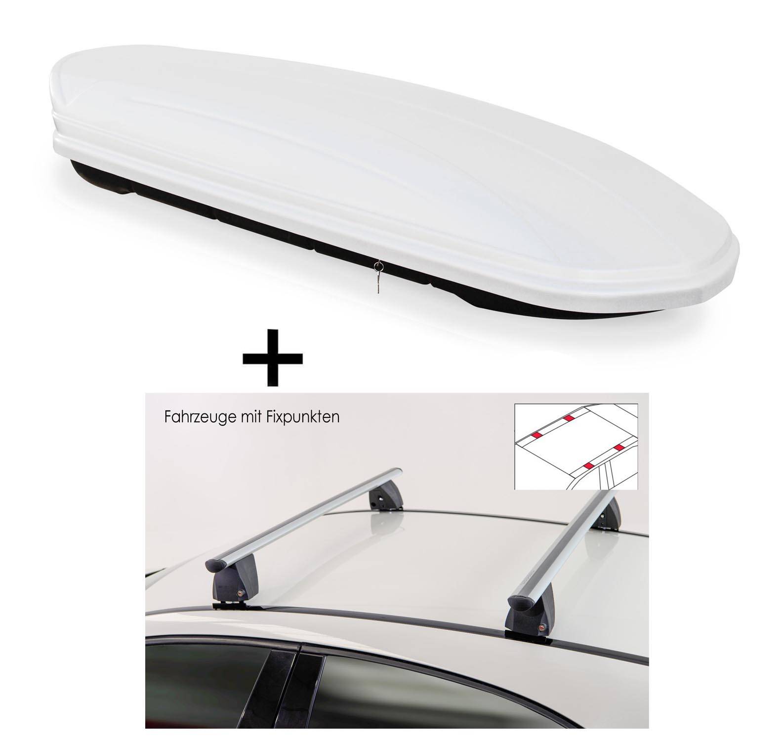 Dachbox VDPMAA460 460 Liter weiß abschließbar + Dachträger VDP Delta kompatibel mit für Peugeot Partner III ab 2018