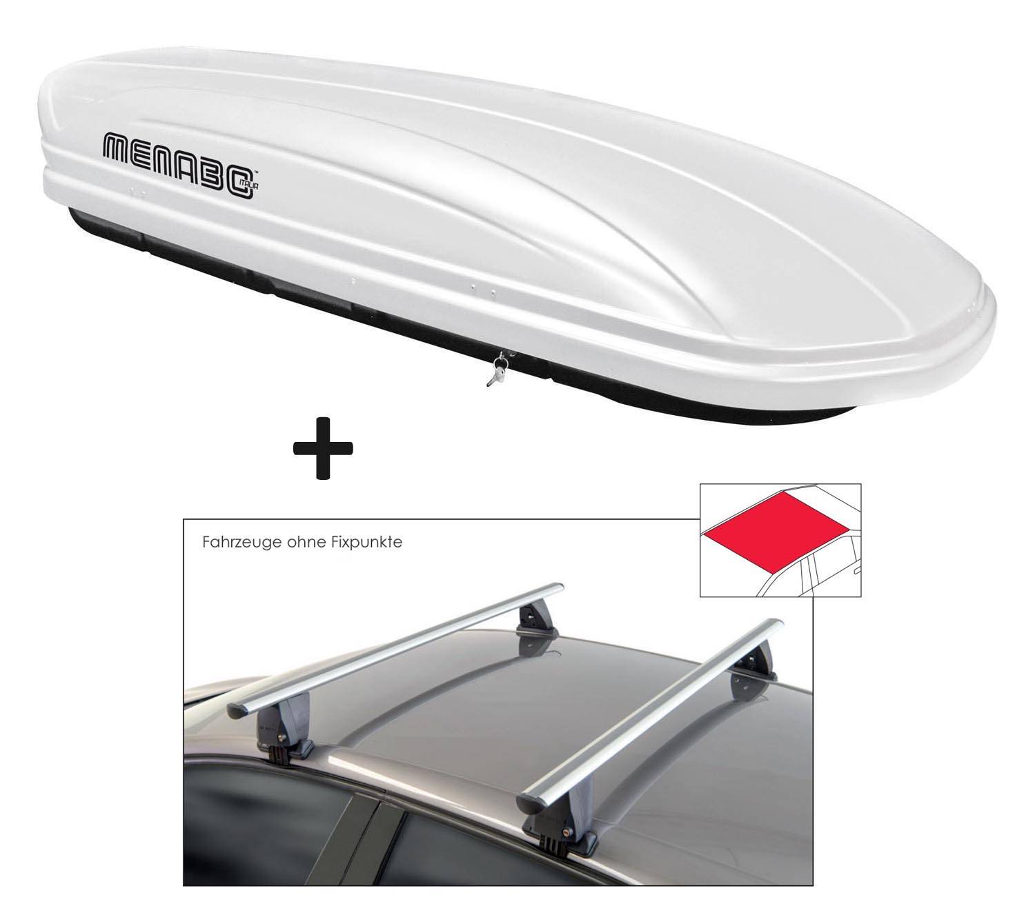 Dachbox VDPMAA320 320 Liter abschließbar weiß + Dachträger VDP Delta kompatibel mit für Ford Mondeo III Liftback (5 Türer) 2007-2014