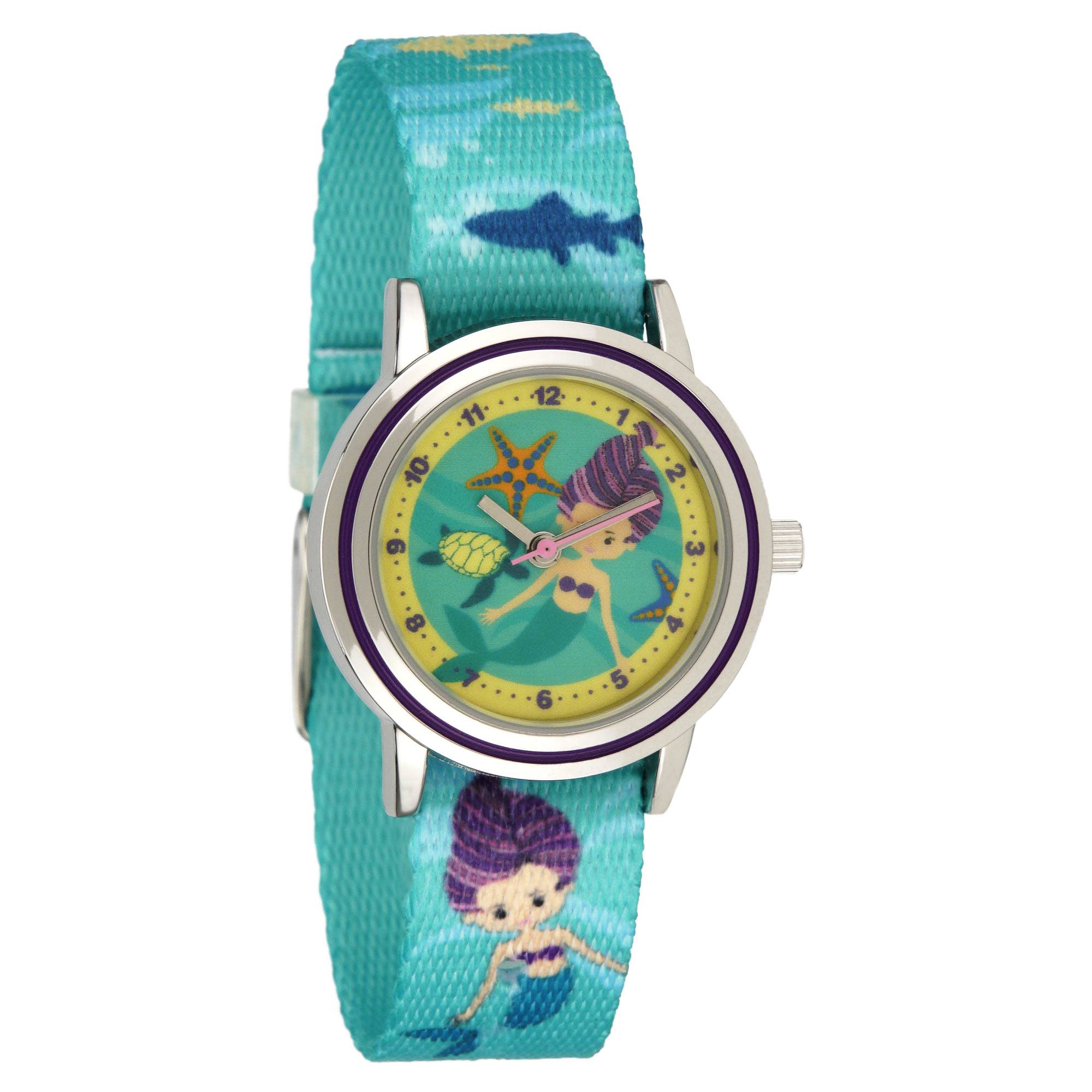 Kinderarmbanduhr mit Textilarmband und Schlüsselanhänger Motiv Meerjungfrau Grün - 2-LD5350-2 Ostergeschenk