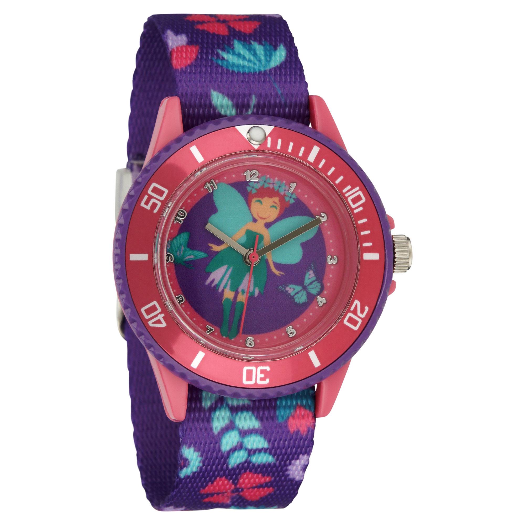 Kinderarmbanduhr mit Textilarmband und Schlüsselanhänger Motiv Fee Lila - 2-LD5350-1 Ostergeschenk