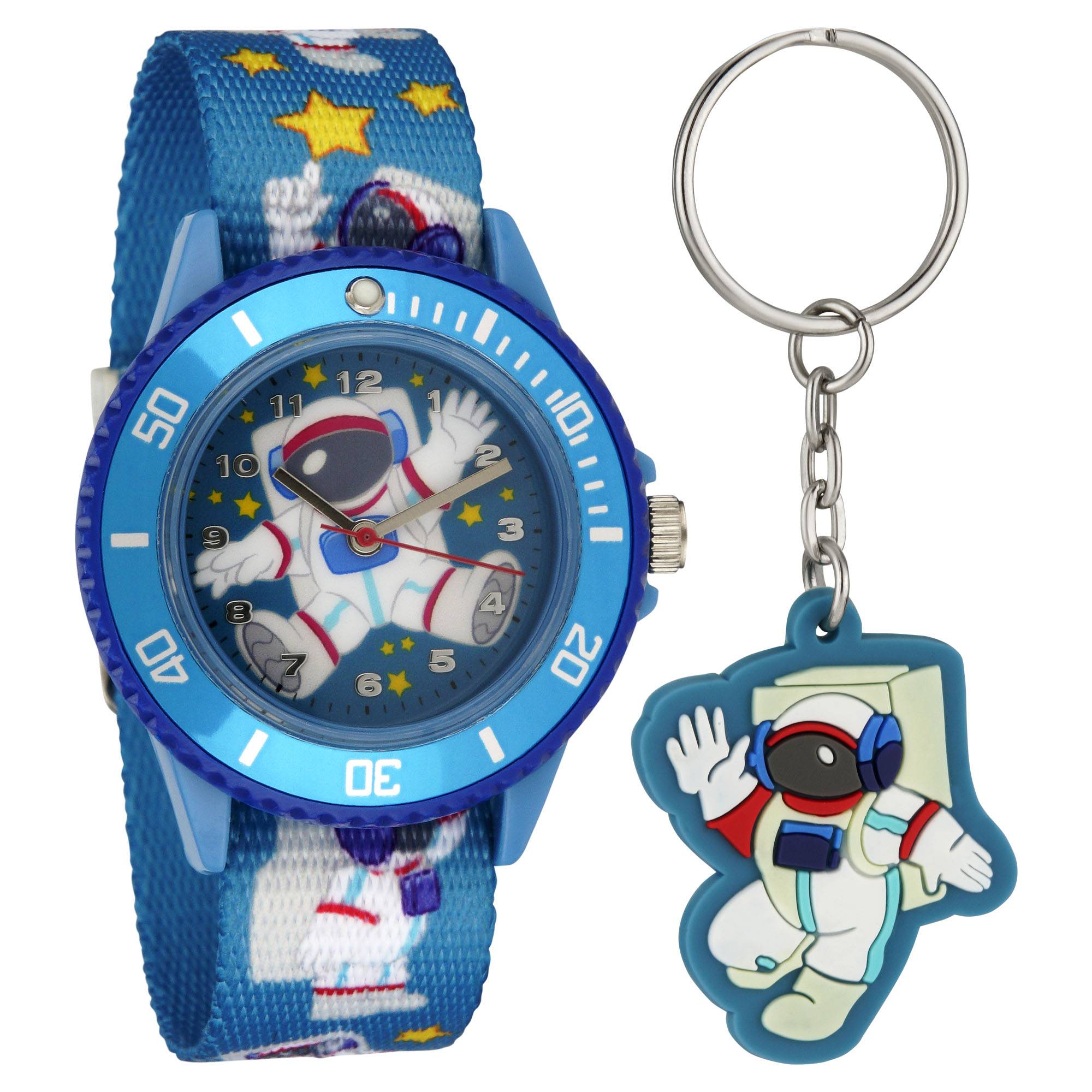 Kinderarmbanduhr mit Textilarmband und Schlüsselanhänger Motiv Astronaut Blau - 2-LD5139-1 Ostergeschenk
