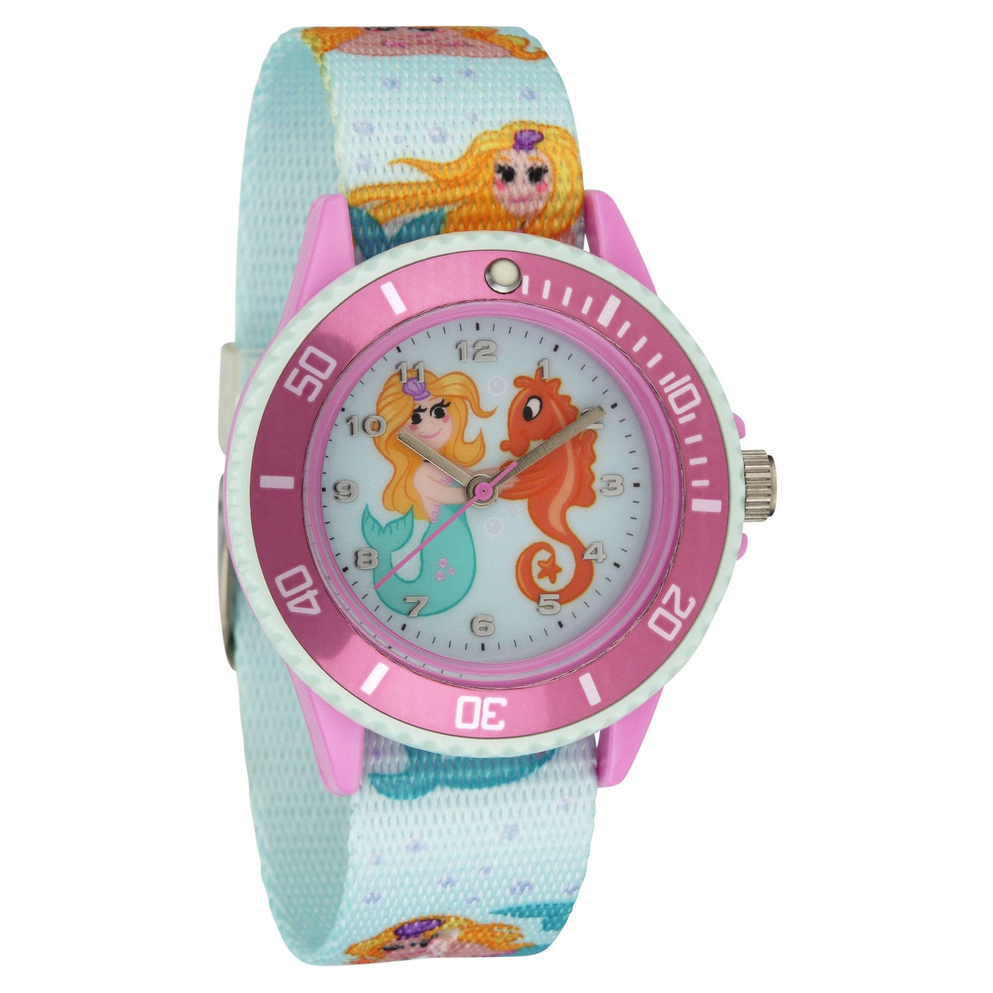 Kinderarmbanduhr mit Textilarmband und Schlüsselanhänger Motiv Meerjungfrau Blau - 2-LD5139-3 Ostergeschenk