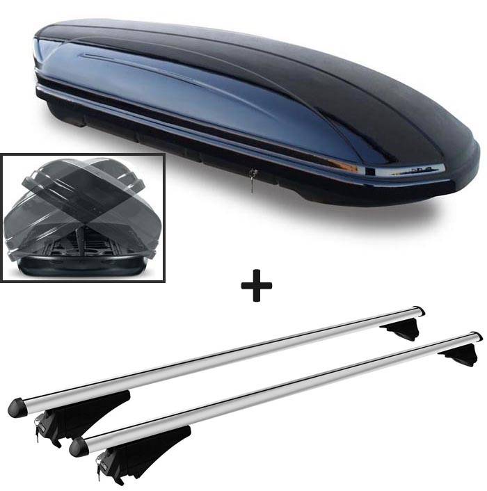 Dachbox schwarz glänzend VDP-MAA 580 DUO Auto Dachkoffer beidseitig aufklappbar 580 Liter abschließbar + Alu-Relingträger Dachgepäckträger auflie