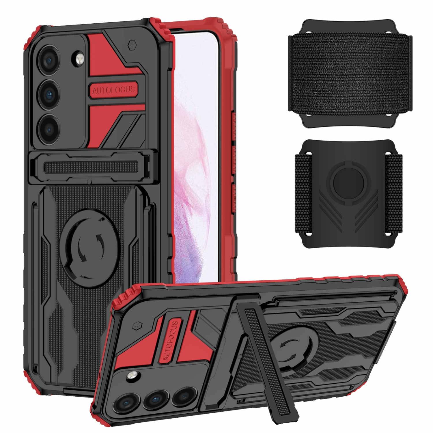 Für Samsung Galaxy S23 Plus Shockproof Armor Hülle mit Armband TPU Rot