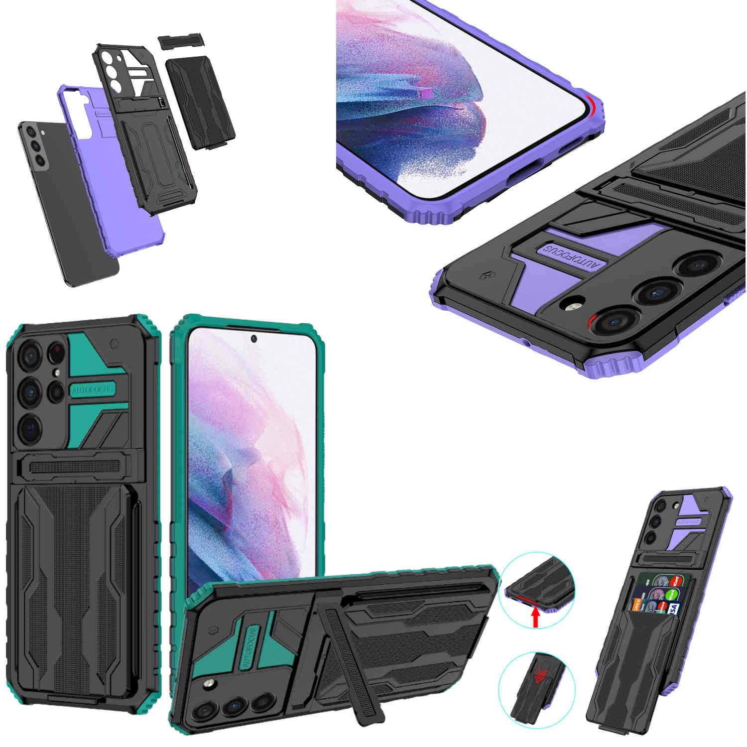 Für Samsung Galaxy S23 Ultra Shockproof Armor Hülle mit Kartenfach Grün